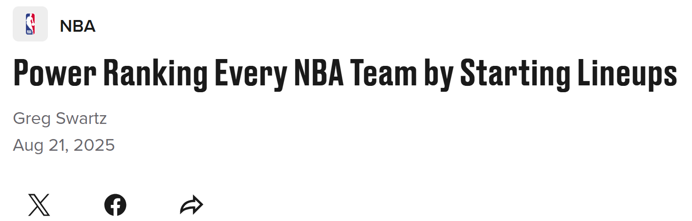 开云体育-火箭队第四！美媒公布首发实力排名：零补强勇士仍第6湖人队第10